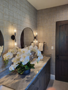 Bathroom with designer wallpaper